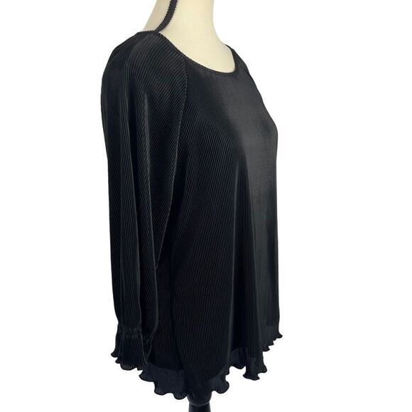 1State Rich Black Pilssé 3/4 Sleeve Blouse W/ Jewel Neck &Ruffled Hem Sz XS & L - Picture 4 of 6